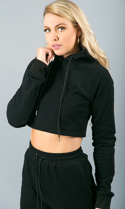 Chill Mode Crop Hoodie - Black
