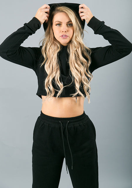 Chill Mode Crop Hoodie - Black