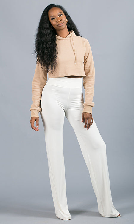 Chill Mode Crop Hoodie - Tan