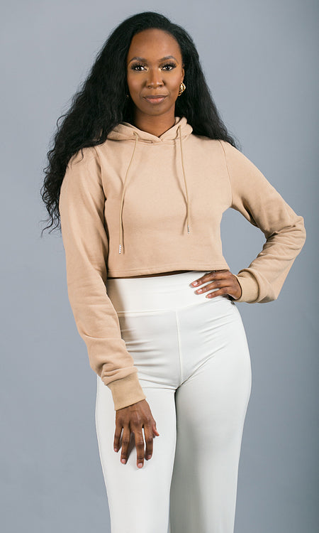 Chill Mode Crop Hoodie - Tan