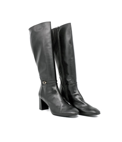 Cinderella Stylish Long Black Leather Boots