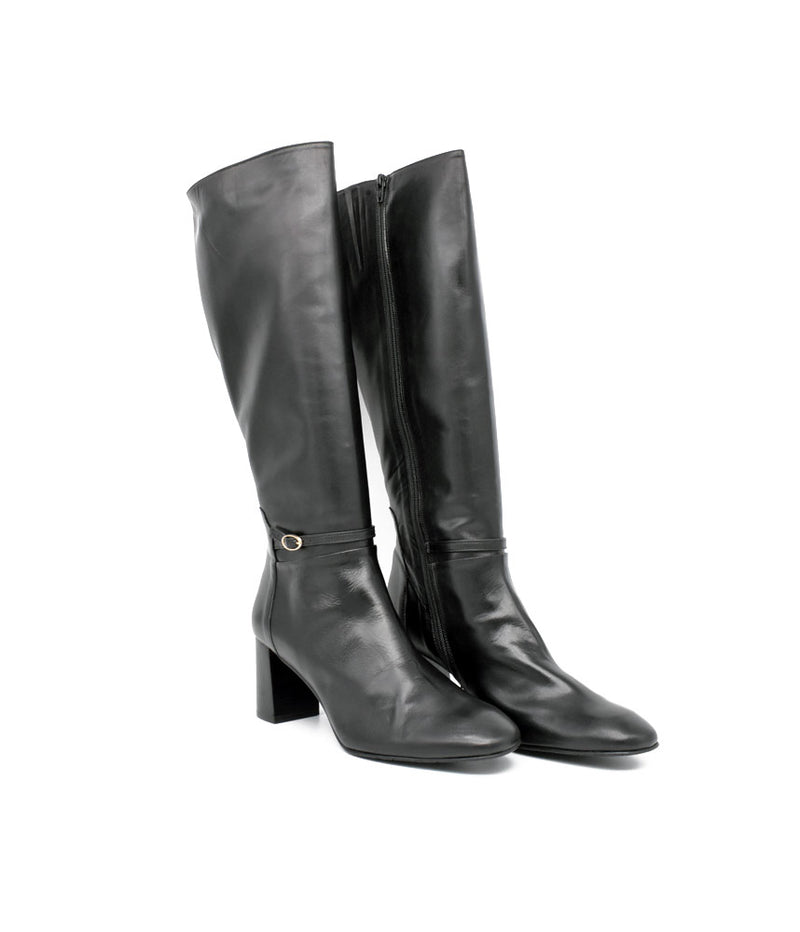Cinderella Stylish Long Black Leather Boots