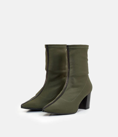 Fashionable Green Midi Block Heel Ankle Boots