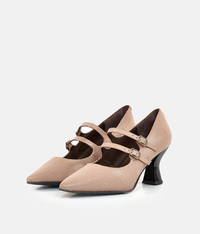Double Strap Beige Mary Jane Style Shoes