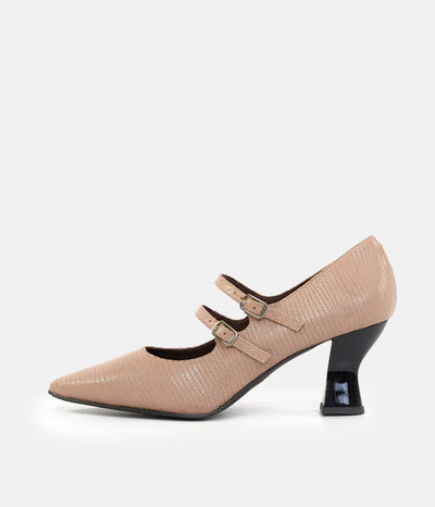 Double Strap Beige Mary Jane Style Shoes