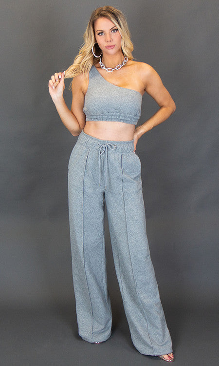 City Vibes One Shoulder Top - Gray