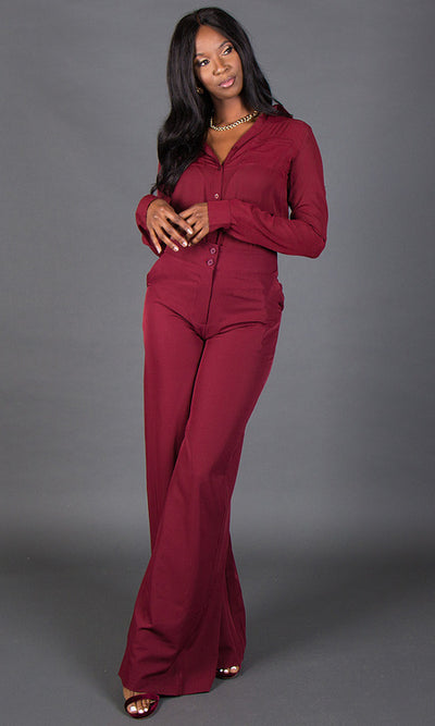 Double Button Pants -  Wine
