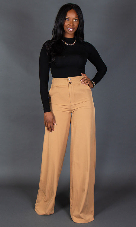 Double Button Pants Tan Tall Size