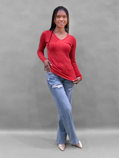 Tall V-Neck Cable Knit Sweater