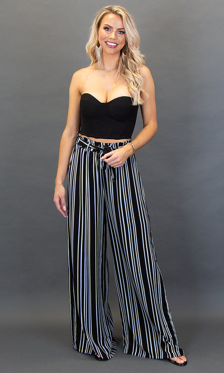 Florence Wide Leg Pants - Black Stripe
