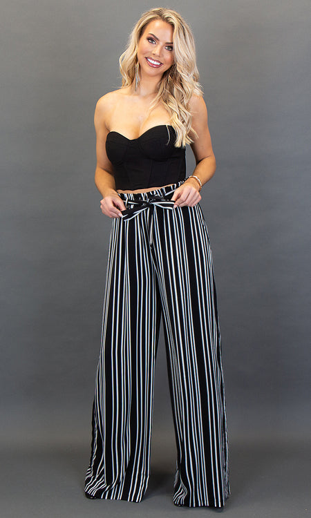 Florence Wide Leg Pants - Black Stripe