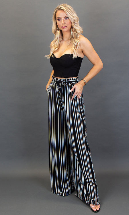 Florence Wide Leg Pants - Black Stripe