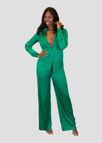 Stella Satin Pants - Green