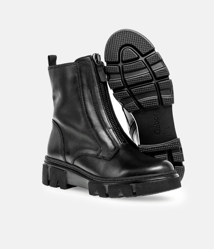Gabor Funky Black Front Zip Ankle Boots