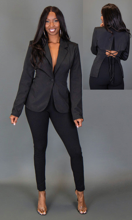 Gia Lace Up Blazer - Black