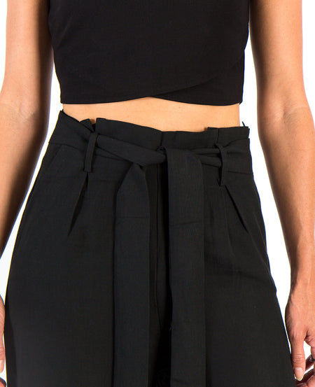Harper Paper Bag Pants - Black | High Rise Pants