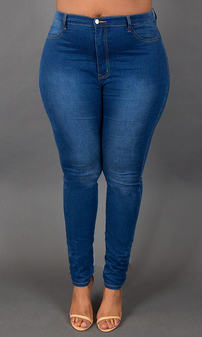 High Waist Skinny Jeans - Medium Blue