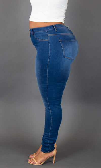 High Waist Skinny Jeans - Medium Blue