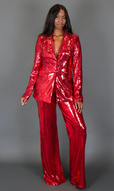 Glam Sequin Pants - Red