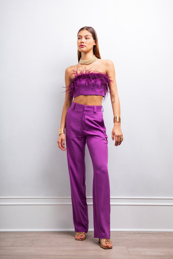 Say My Way Feather Crop Top - Purple