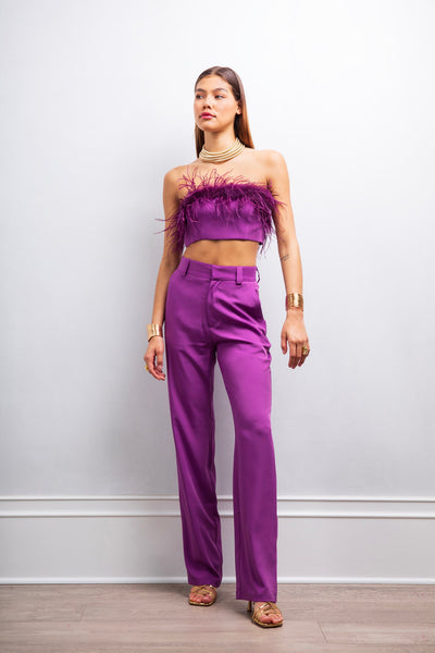 Say My Way feather crop top in Purple