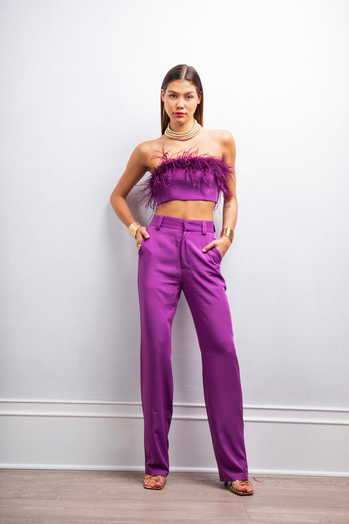 Say My Way Feather Crop Top - Purple