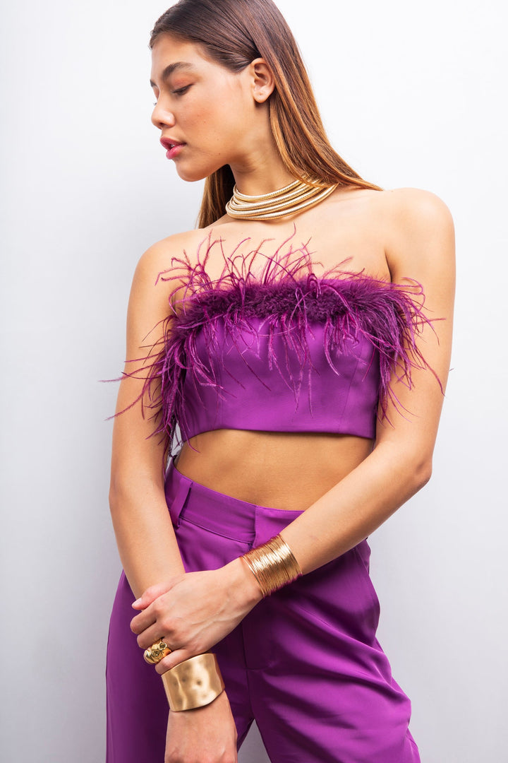 Say My Way Feather Crop Top - Purple