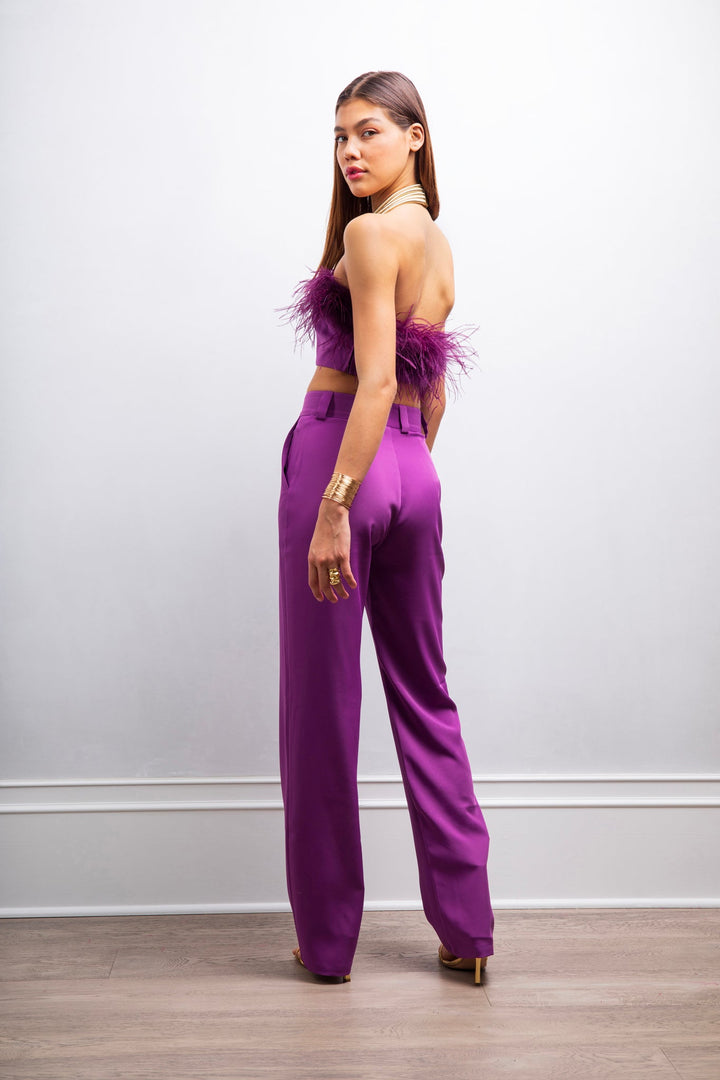 Say My Way Feather Crop Top - Purple