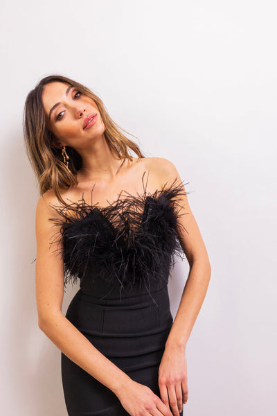 The Art of Silence Feather Maxi Dress in Black