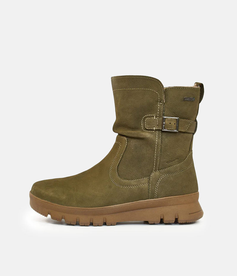 Tamaris Cosy Khaki Green Suede Ankle Boots