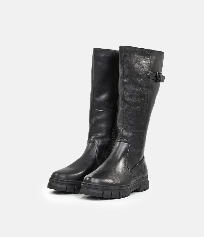 Tamaris Chunky Long Black Leather Boots