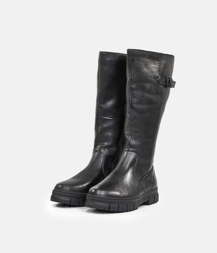 Tamaris Chunky Long Black Leather Boots