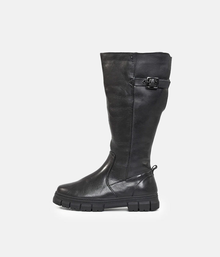 Tamaris Chunky Long Black Leather Boots