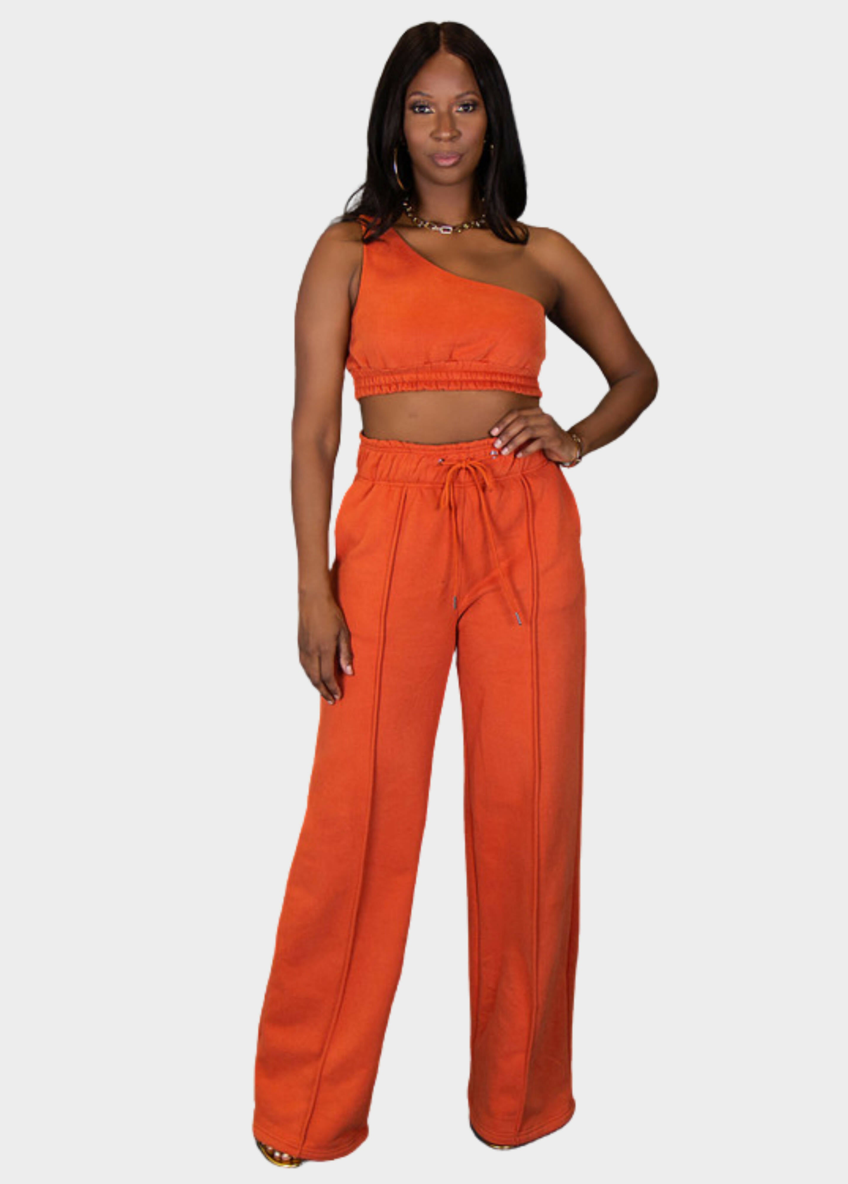 【OMMO】 セットアップ＊IRREGULAR SHIRRING SK&TOP City Vibes One Shoulder Top - Burnt Orange – Tall Size