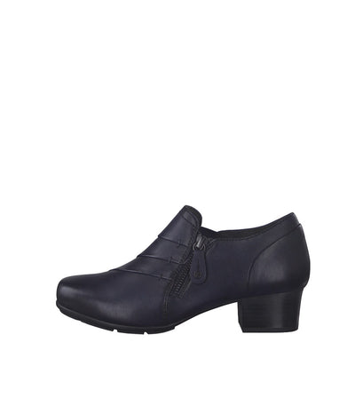 Tamaris Chic Navy Leather Block Heel Shoe Boots With Zip