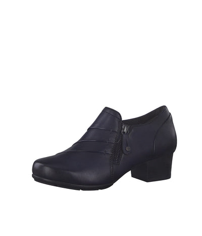 Tamaris Chic Navy Leather Block Heel Shoe Boots With Zip