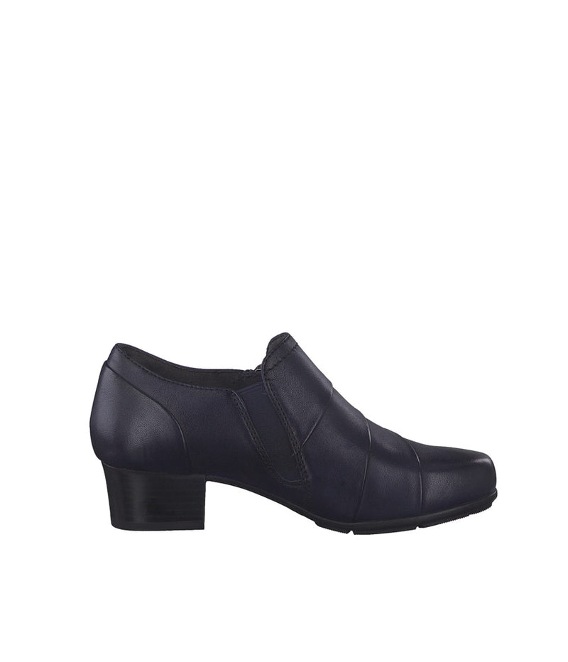 Tamaris Chic Navy Leather Block Heel Shoe Boots With Zip