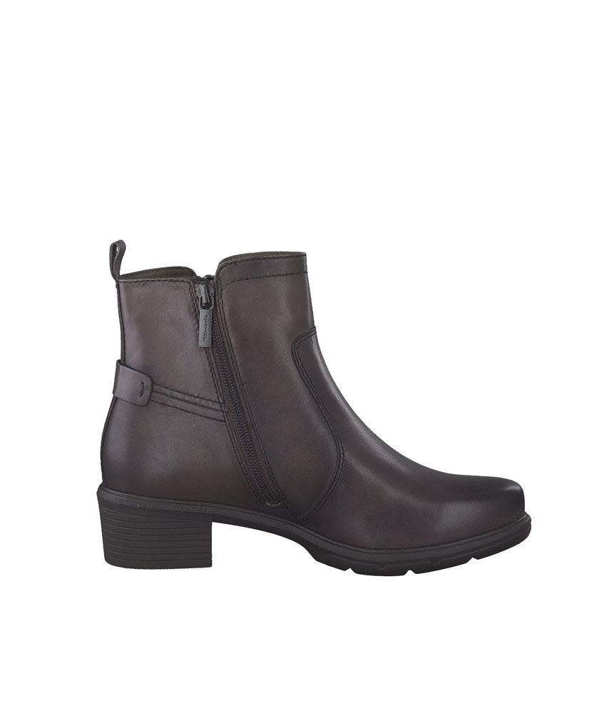 Tamaris Brown Leather Block Heel Ankle Boots