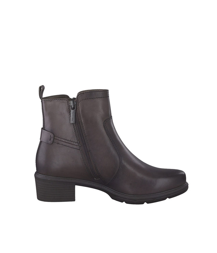 Tamaris Brown Leather Block Heel Ankle Boots