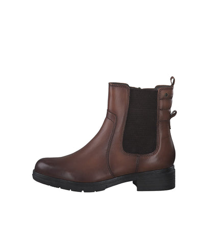 Tamaris Cognac Leather Chelsea Style Ankle Boots