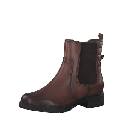 Tamaris Cognac Leather Chelsea Style Ankle Boots