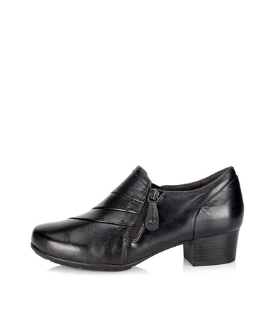 Tamaris Chic Black Leather Block Heel Shoe Boots With Zip