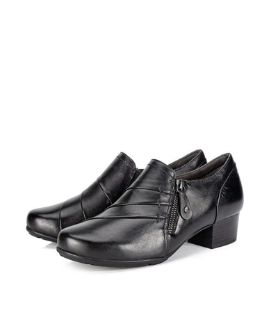 Tamaris Chic Black Leather Block Heel Shoe Boots With Zip