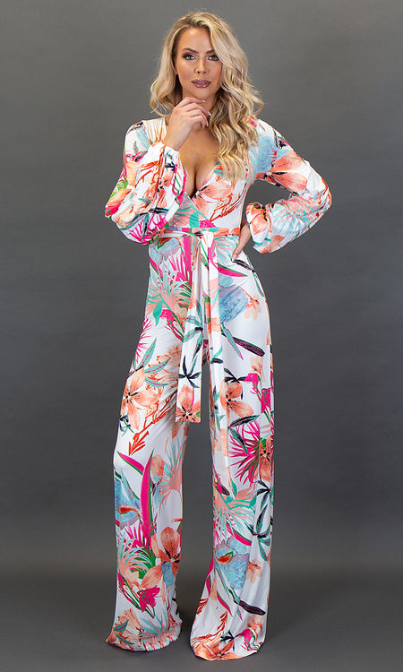 Maui Jumpsuit - White Tropical