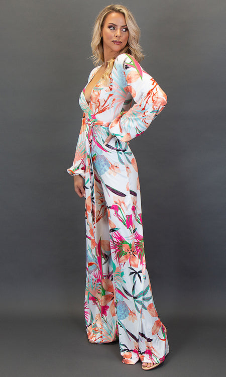 Maui Jumpsuit - White Tropical