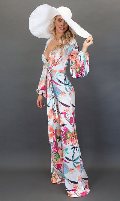 Maui Jumpsuit - White Tropical