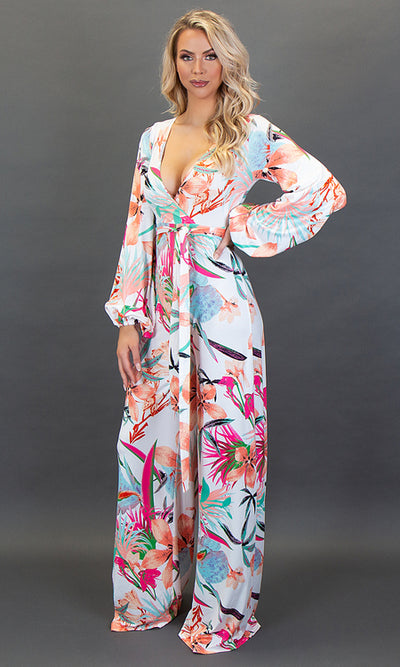 Maui Jumpsuit - White Tropical