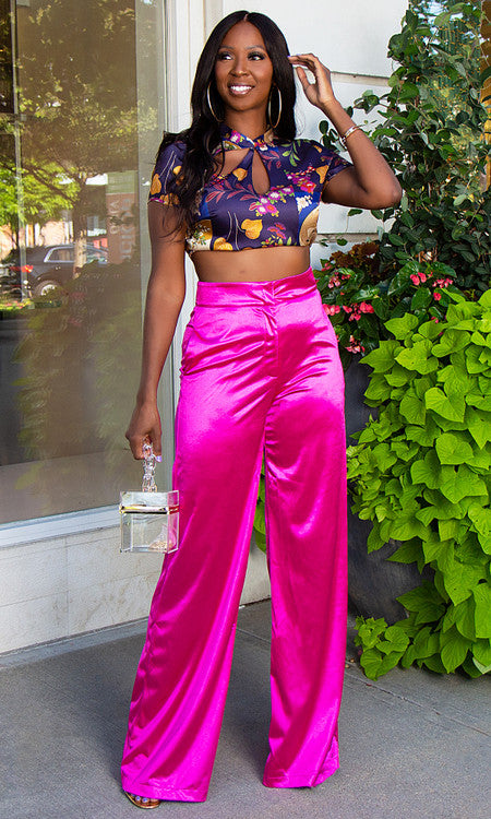 Mila Wide Leg Pants - Magenta