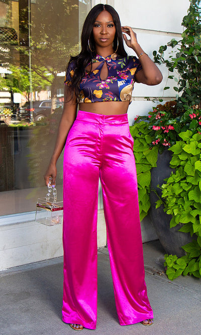 Mila Wide Leg Pants - Magenta