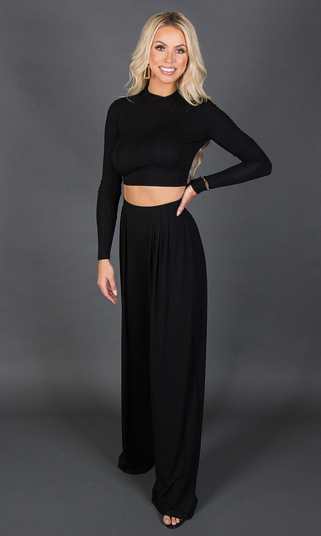 Mock Neck Crop Top - Black